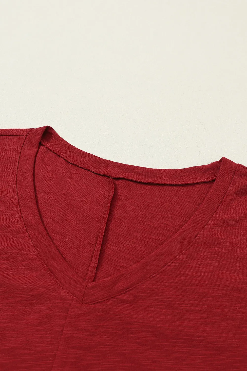 Red Solid Color Patchwork Long Sleeve Top