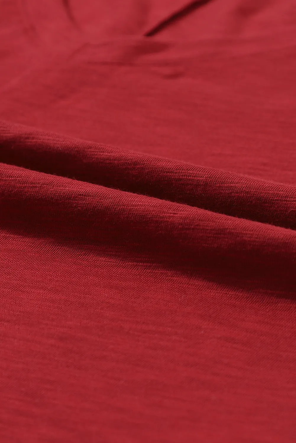 Red Solid Color Patchwork Long Sleeve Top