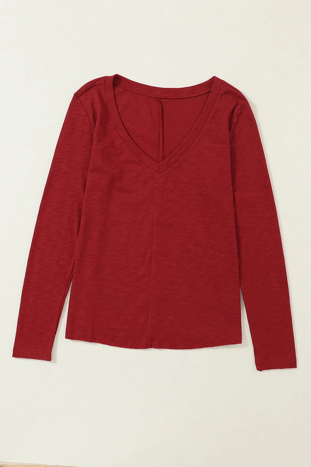 Red Solid Color Patchwork Long Sleeve Top