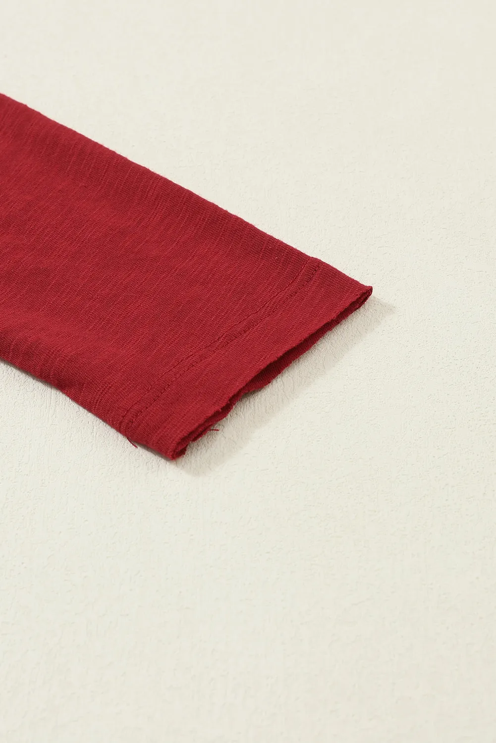 Red Solid Color Patchwork Long Sleeve Top