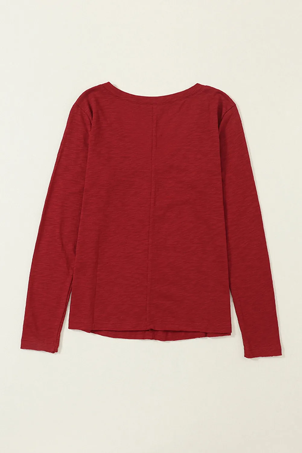 Red Solid Color Patchwork Long Sleeve Top