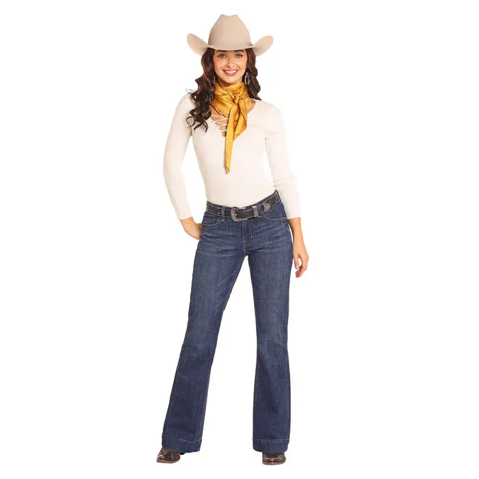Rock & Roll Cowgirl Women's Dark Wash Diamond Loop Trouser Jeans BW5MD04783