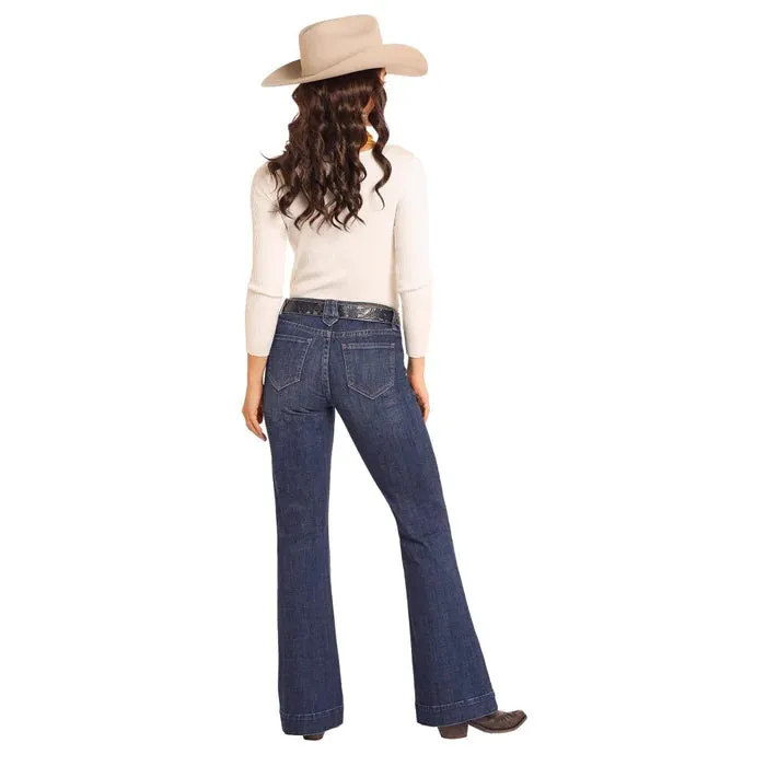 Rock & Roll Cowgirl Women's Dark Wash Diamond Loop Trouser Jeans BW5MD04783