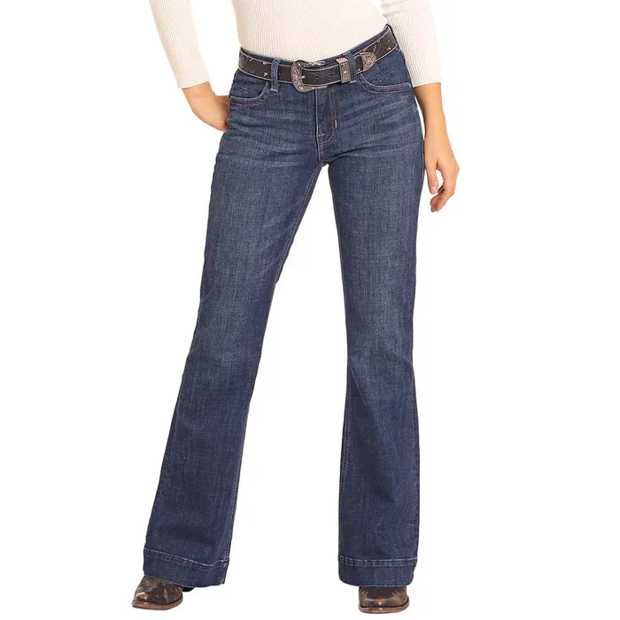 Rock & Roll Cowgirl Women's Dark Wash Diamond Loop Trouser Jeans BW5MD04783