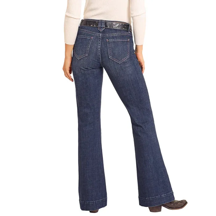 Rock & Roll Cowgirl Women's Dark Wash Diamond Loop Trouser Jeans BW5MD04783