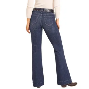 Rock & Roll Cowgirl Women's Dark Wash Diamond Loop Trouser Jeans BW5MD04783