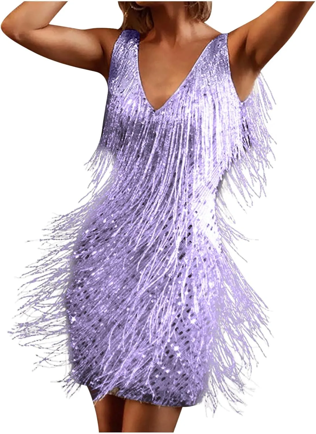 Sequin Dress for Women Mini Bodycon Dresses Fringe Tassel Party Dress Sexy V Neck Dresses Mini Prom Dress 2025