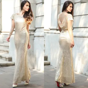 Sequins Drop Back Long Mermaid Bridesmaid Dress