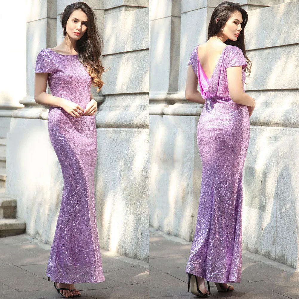 Sequins Drop Back Long Mermaid Bridesmaid Dress