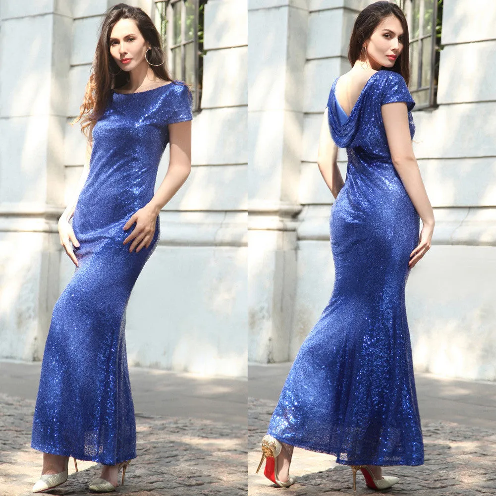 Sequins Drop Back Long Mermaid Bridesmaid Dress