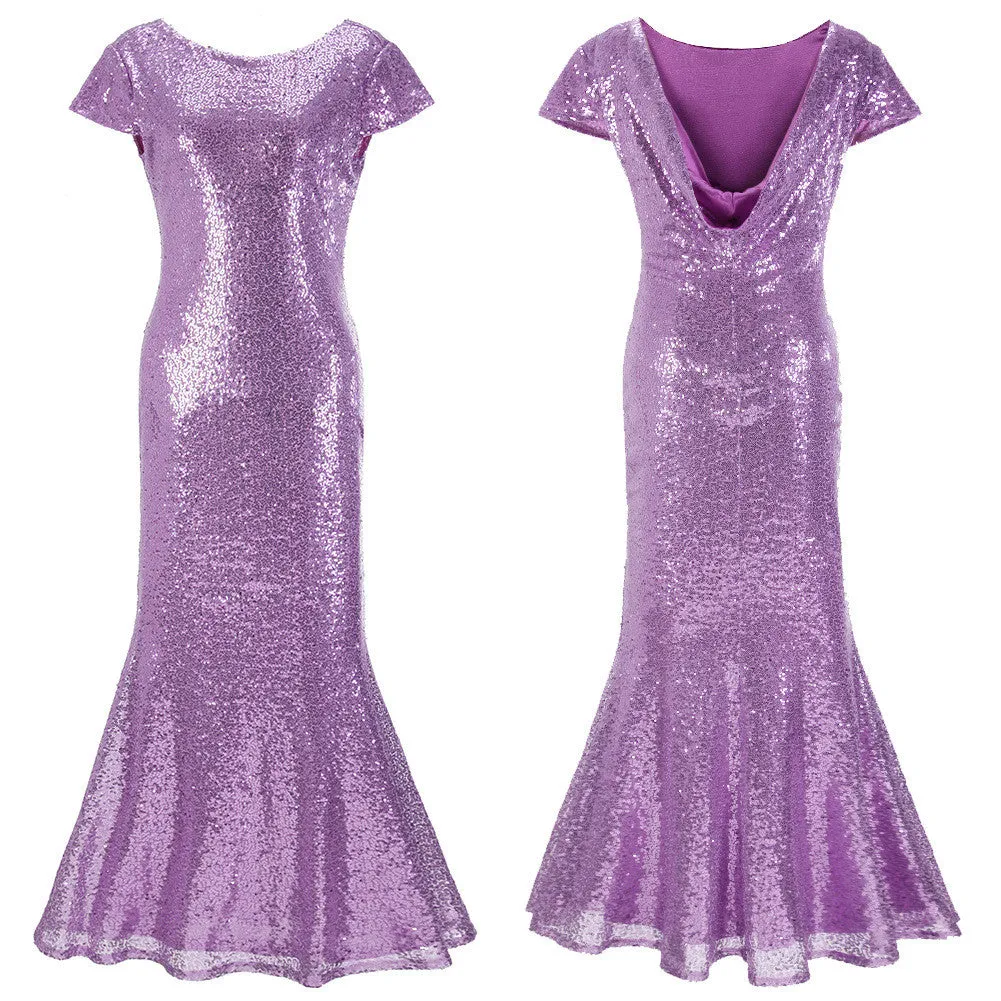 Sequins Drop Back Long Mermaid Bridesmaid Dress