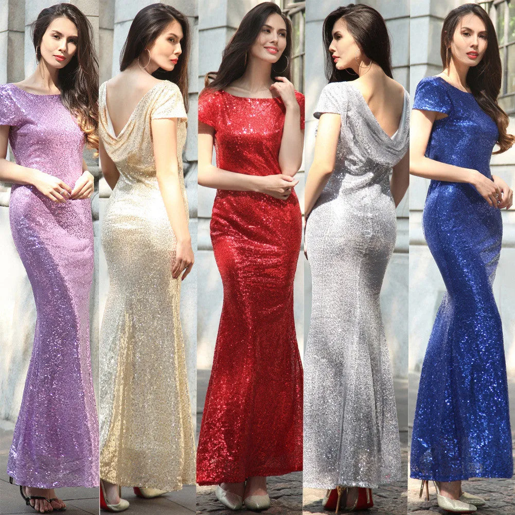 Sequins Drop Back Long Mermaid Bridesmaid Dress