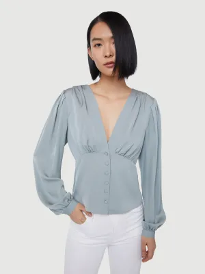 Silk Empire Pleat Top -- Sage