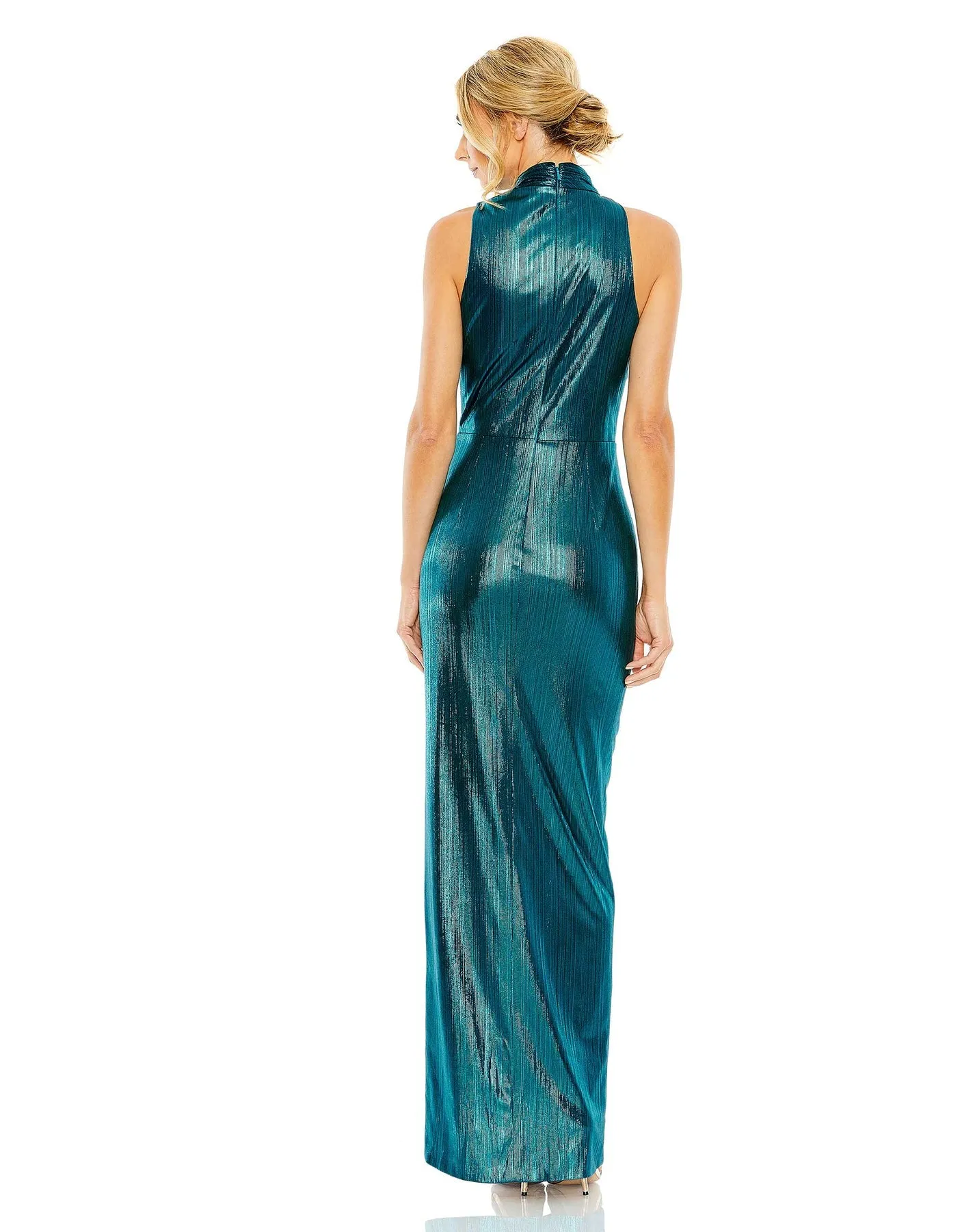 Sleeveless high-neck gathered waist sequin gown - Mocha