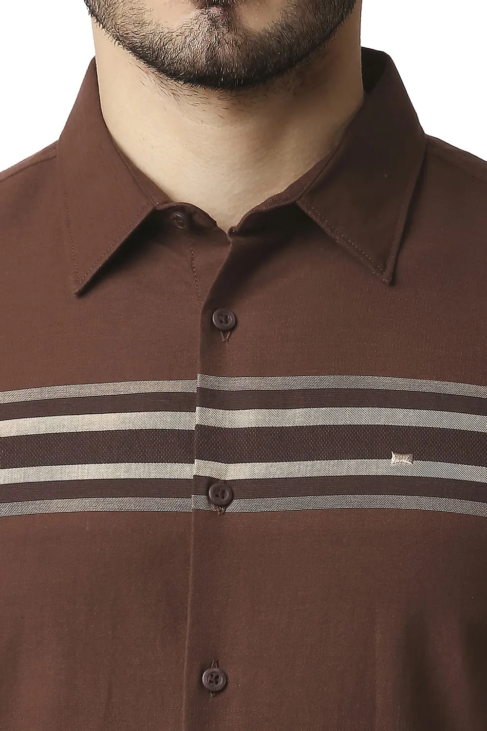 Slim Fit Dobby Engineering Weft Stripe Halfsleeves Shirt