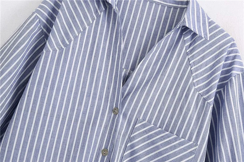 STRIPED LOOSE MIDI SHIRT DRESS