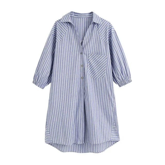 STRIPED LOOSE MIDI SHIRT DRESS