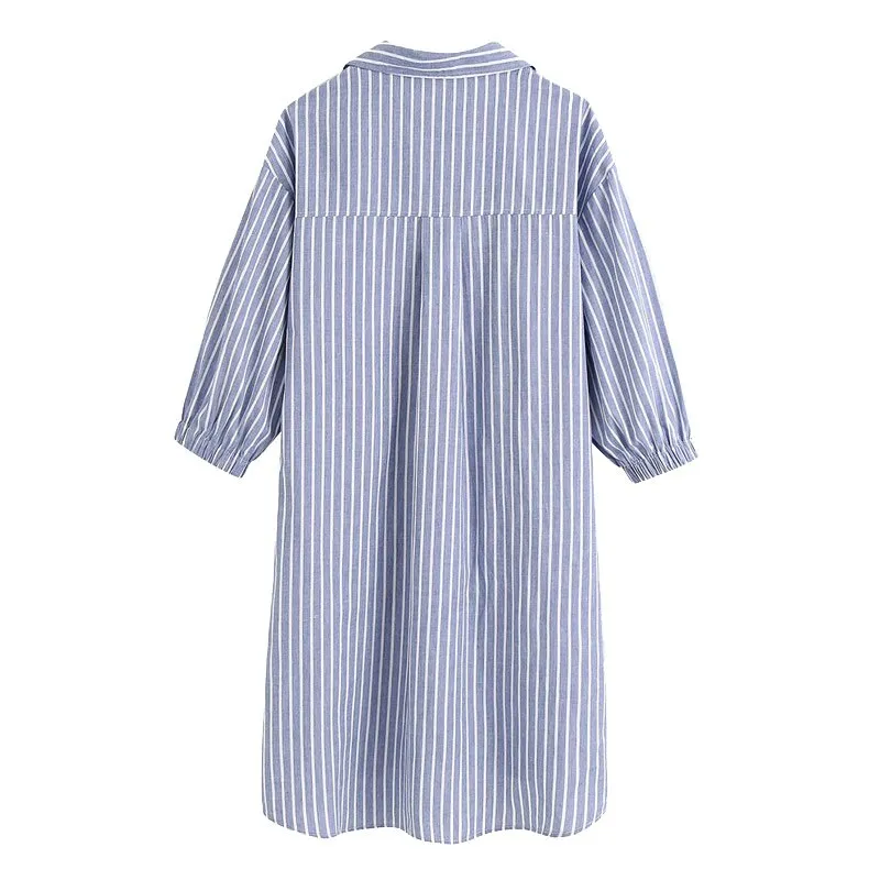 STRIPED LOOSE MIDI SHIRT DRESS