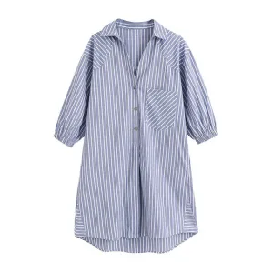 STRIPED LOOSE MIDI SHIRT DRESS