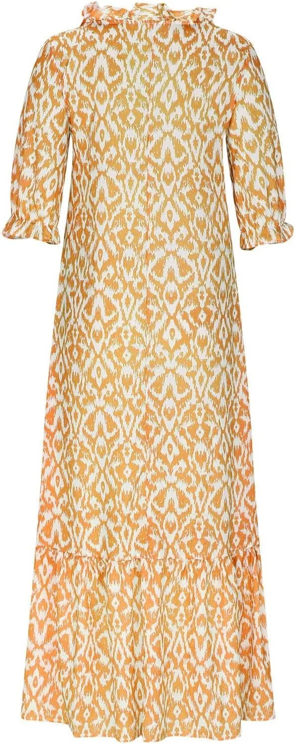 Summer Beach Dresses for Women Trendy Floral Printed Short Sleeve V Neck Maxi Dress Elegant Ladies Vacation Dress