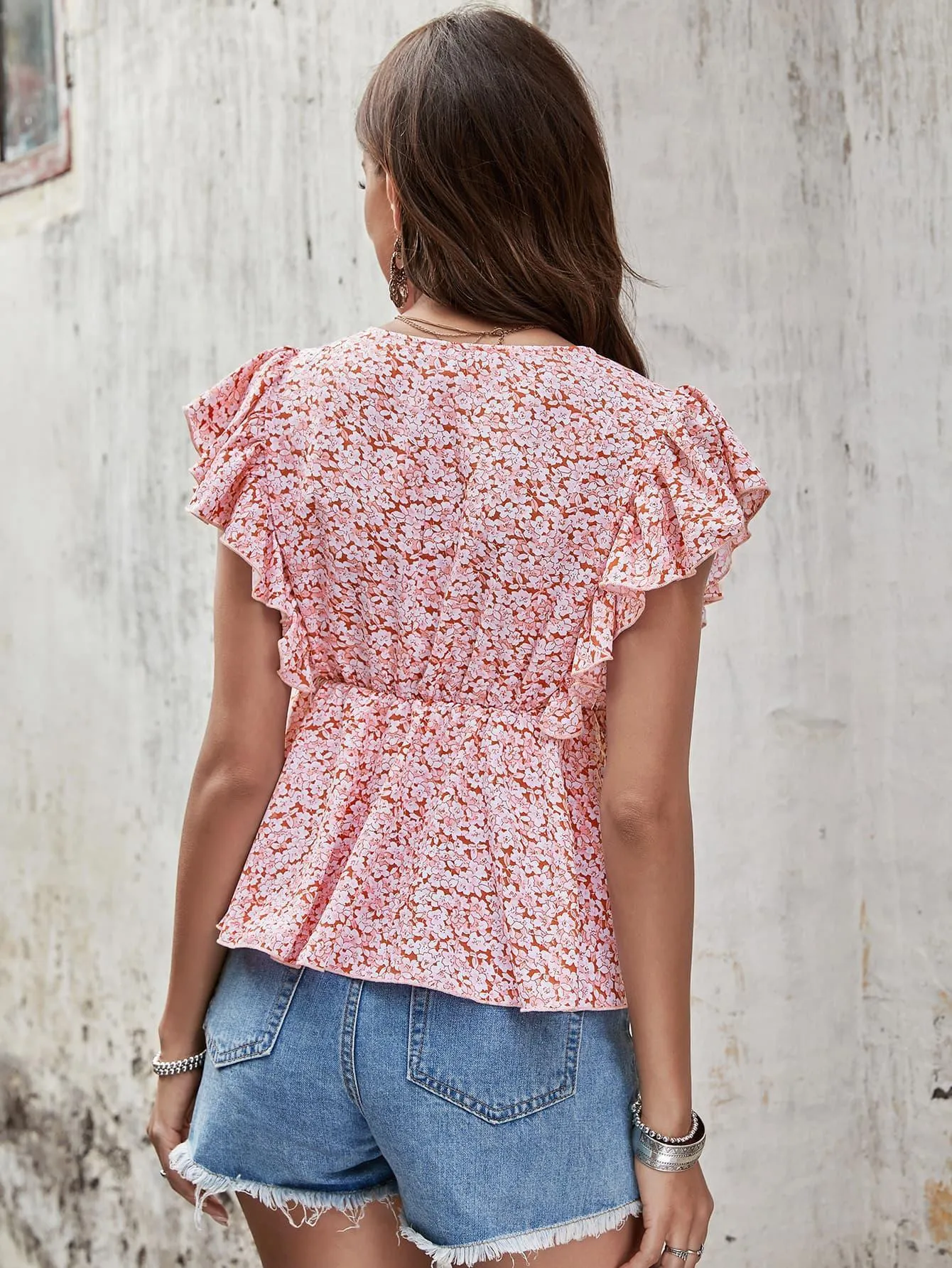 Summer Darling V Neck Floral Peplum Blouse