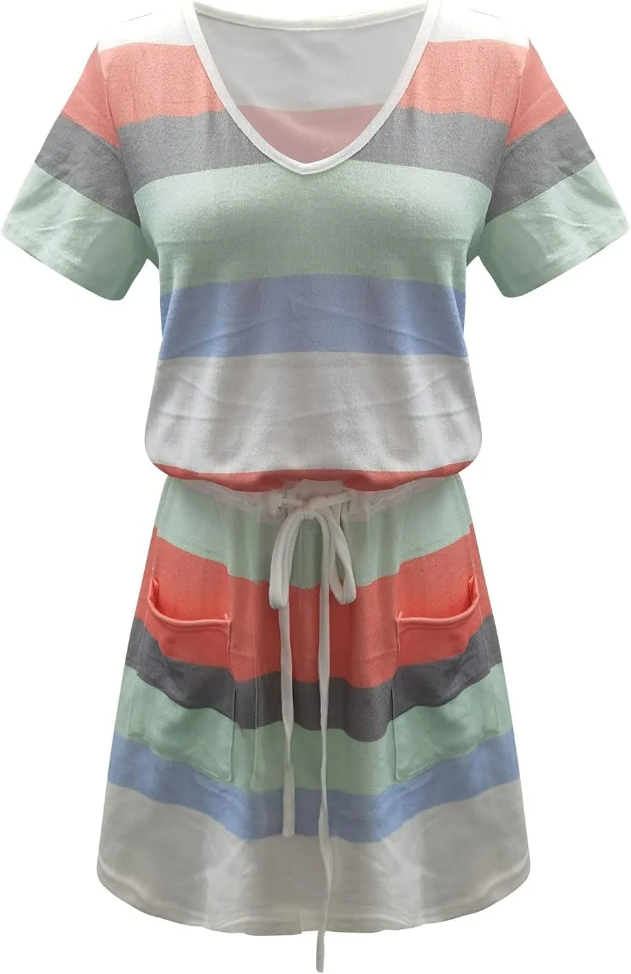 Sundresses for Women 2025 Summer Casual Dresses Striped Beach Party Dress Mini Tshirt Dress with Pocket Boho Dresses