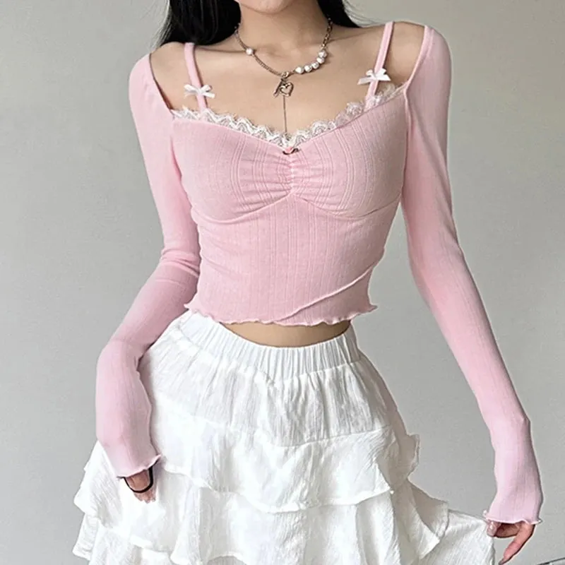 Sweet Coquette Lace Trim Top