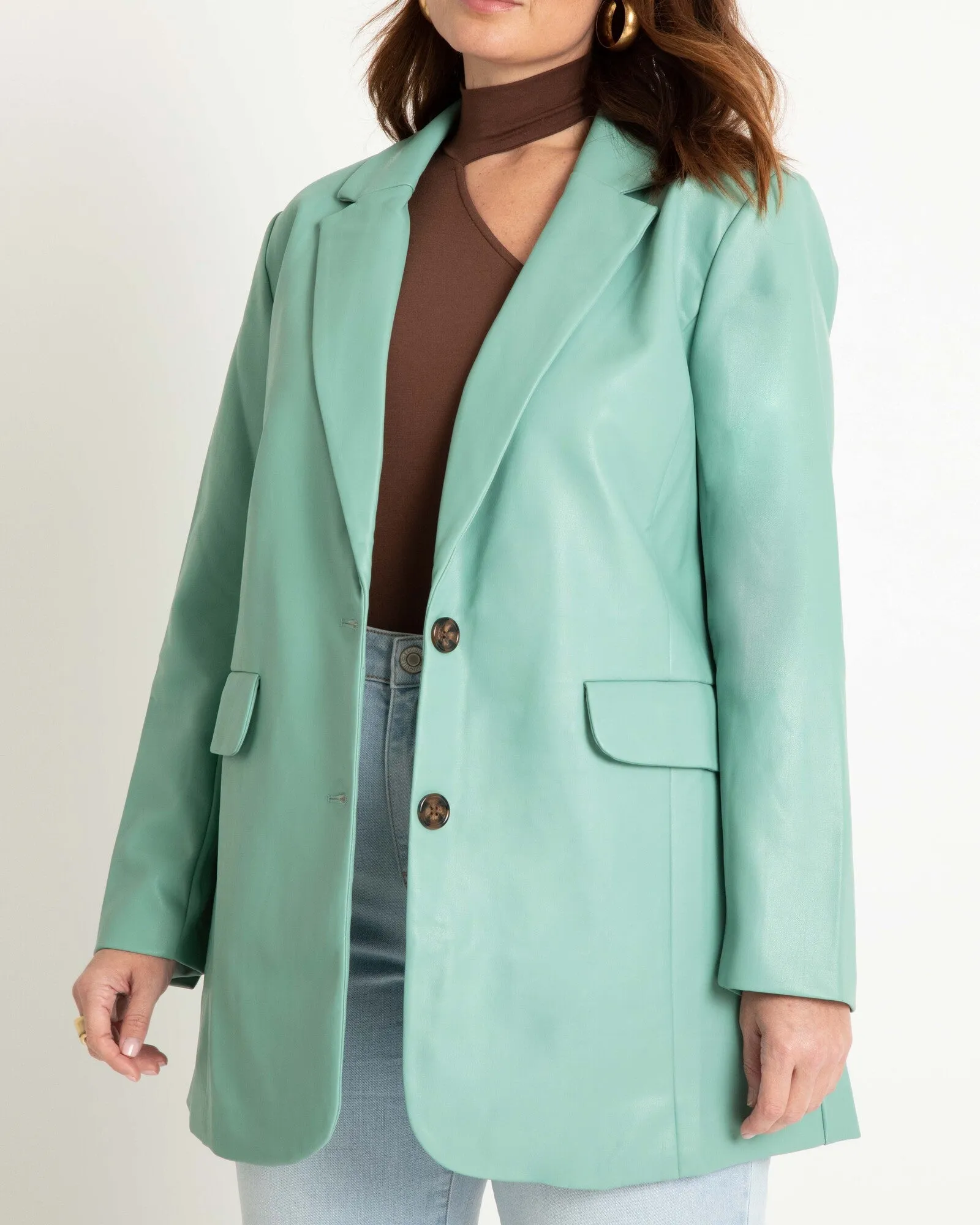 Tammy Statement Faux Leather Blazer | Mint