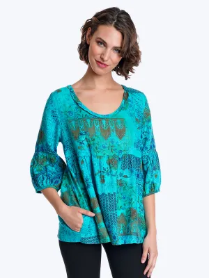 Tianello "Scarlet" Print Washable Silk "Avlyne" Blouse-Wash