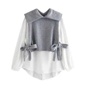 TIED PATCHWORK LOOSE BLOUSE