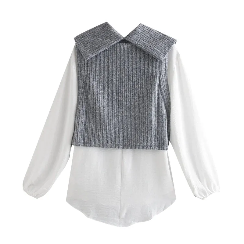 TIED PATCHWORK LOOSE BLOUSE