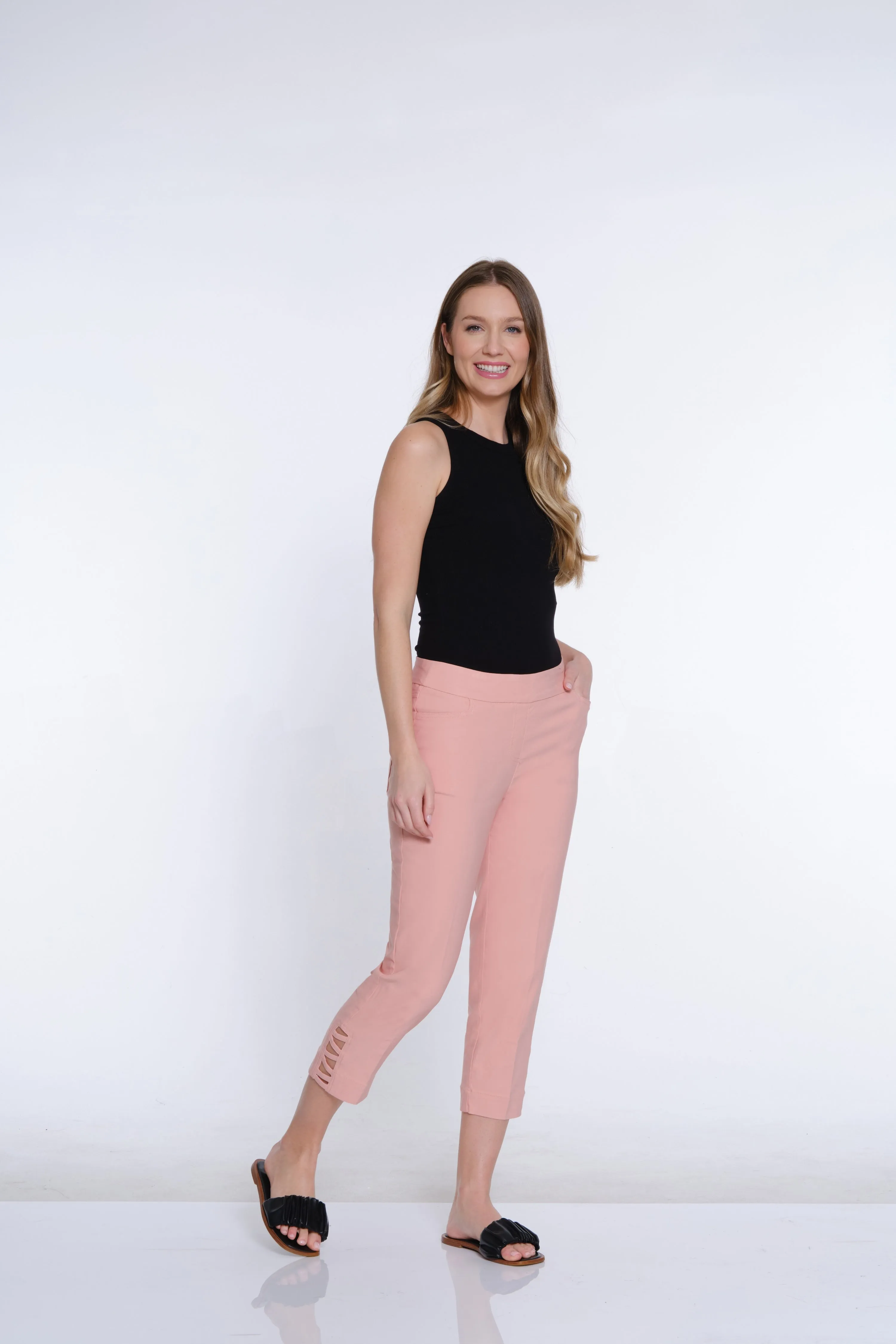 Twill Crop Pant with Zig-Zag Strap Hem - Blush