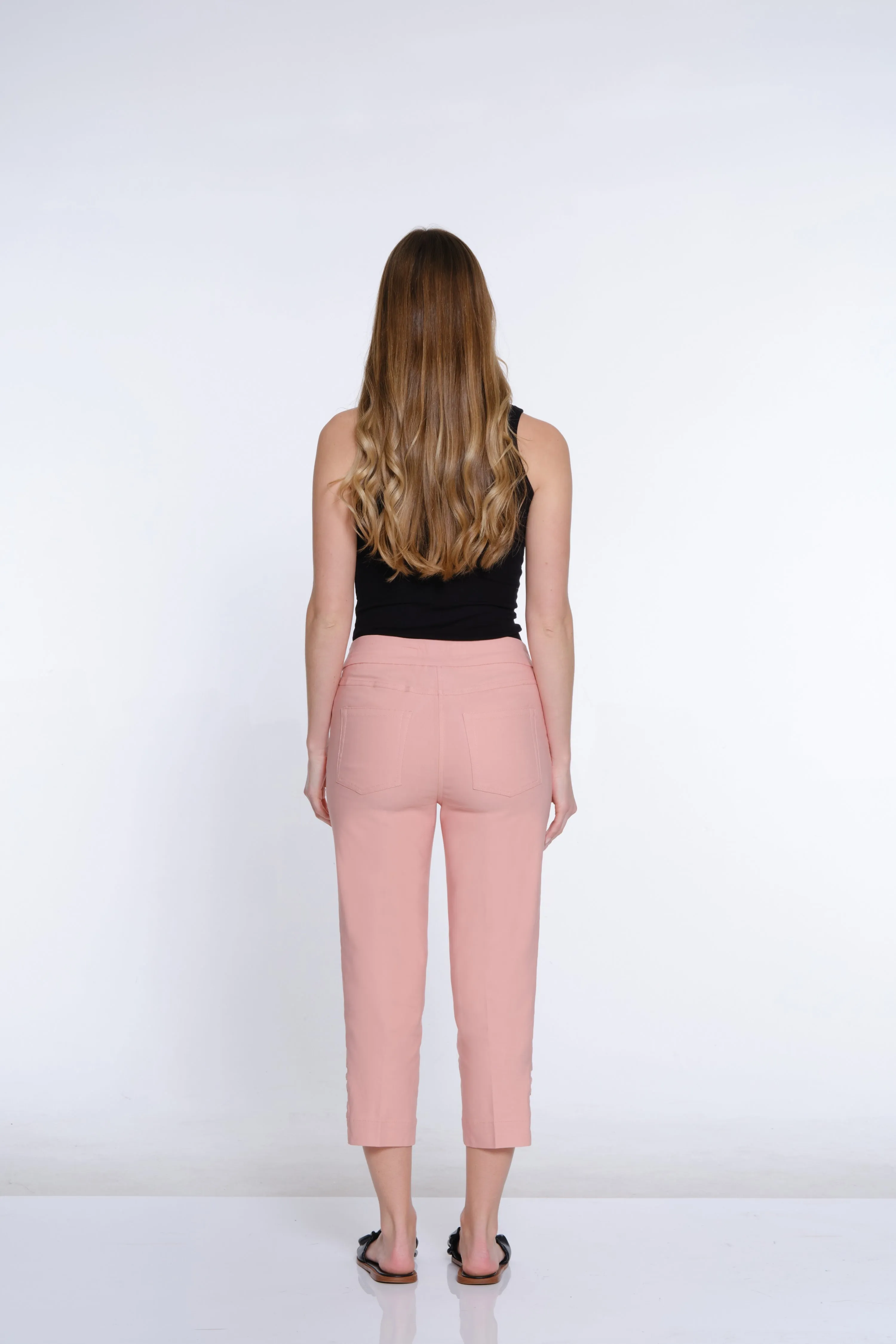Twill Crop Pant with Zig-Zag Strap Hem - Blush