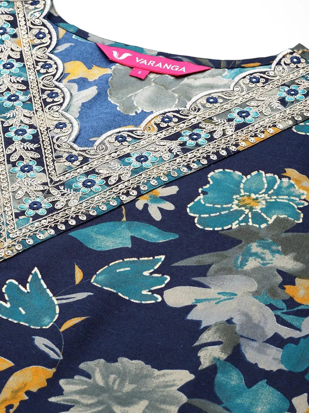 Varanga Women Blue Floral Print And Embroidered Kurta With Bottom And Dupatta