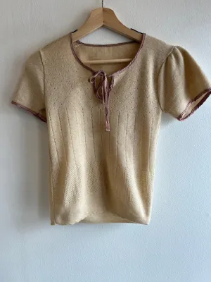 Vintage 1960s Short Sleeve Tie-Neck Sweater