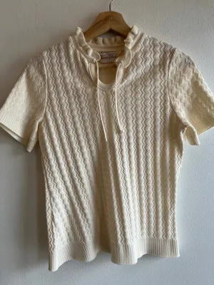 Vintage 1980s Short Sleeve Tie-Neck Sweater
