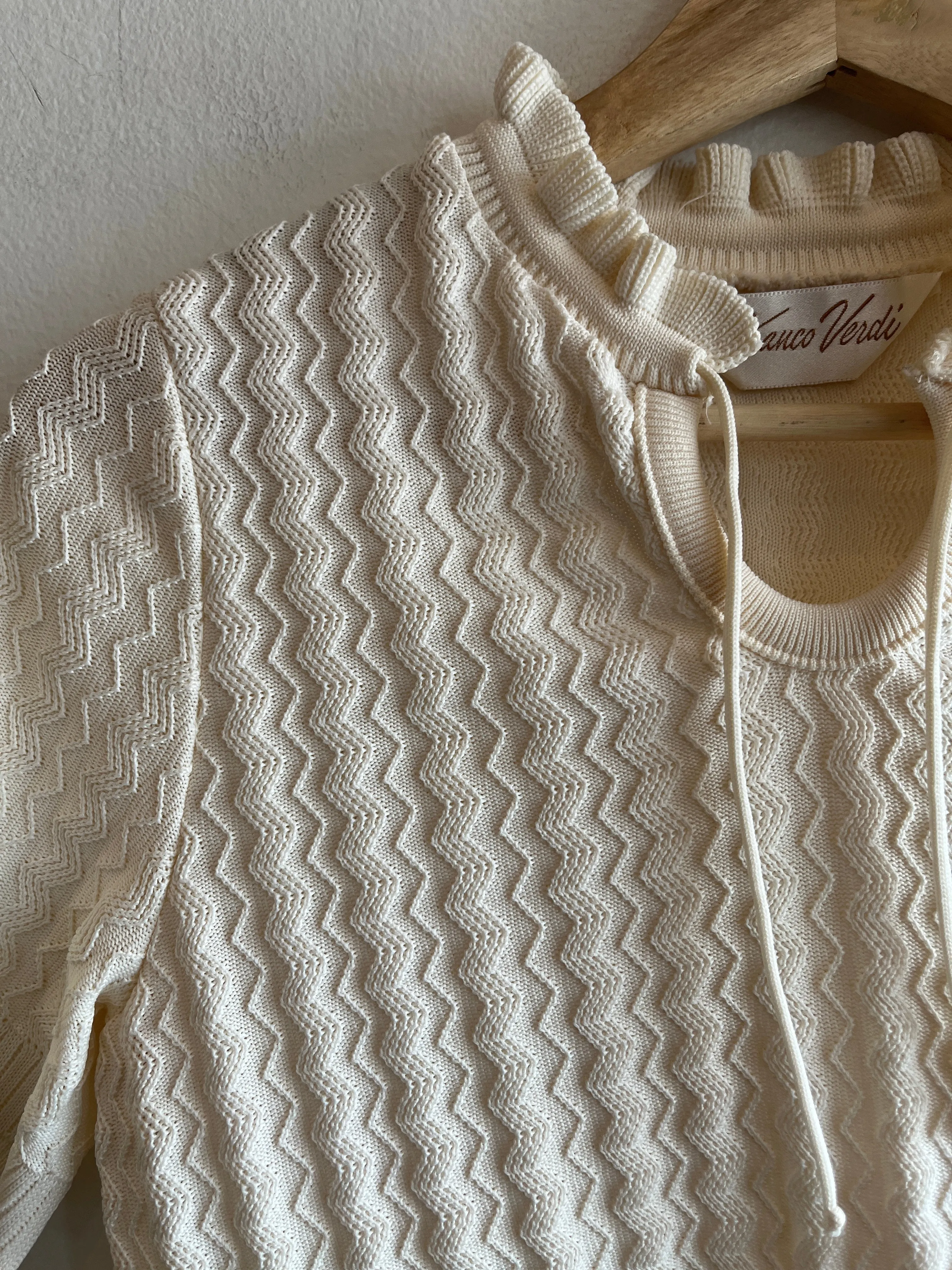 Vintage 1980s Short Sleeve Tie-Neck Sweater