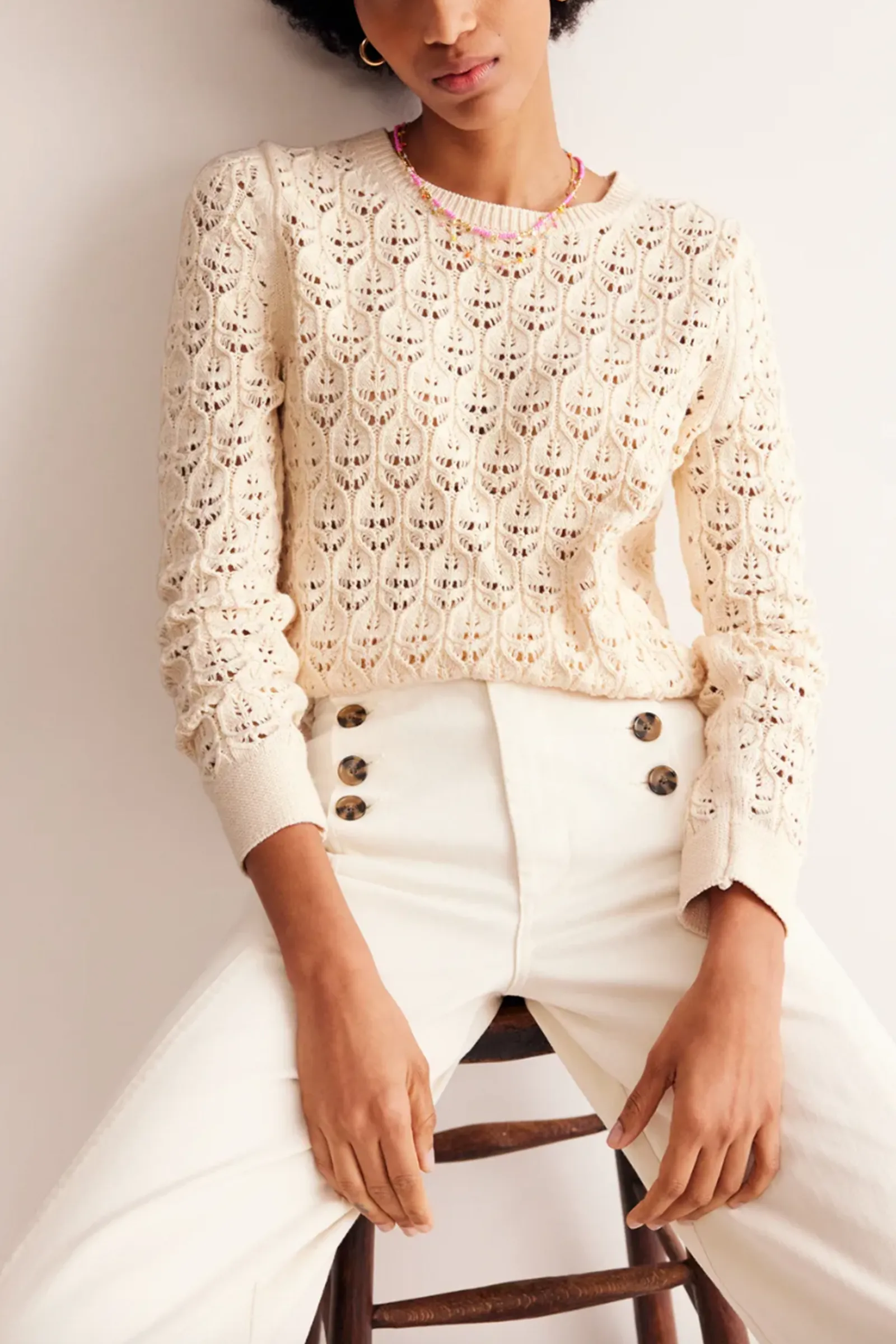 Warm Ivory Crochet Knit Jumper