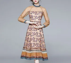 Women Embroidery Mesh Festa Long Elegant Vintage Dress