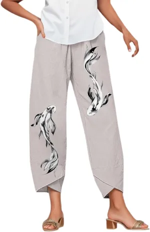 Women Linen Pants Casual Summer Loose Solid Color Boho Plus Size High Waist Linen Pants Work Lounge Trousers with Pockets