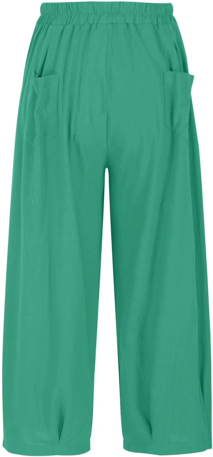 Women's Casual Cotton Linen Baggy Pants Elastic Waist Lantern Trousers 2025 Summer Beach Boho Trousers with Pockets