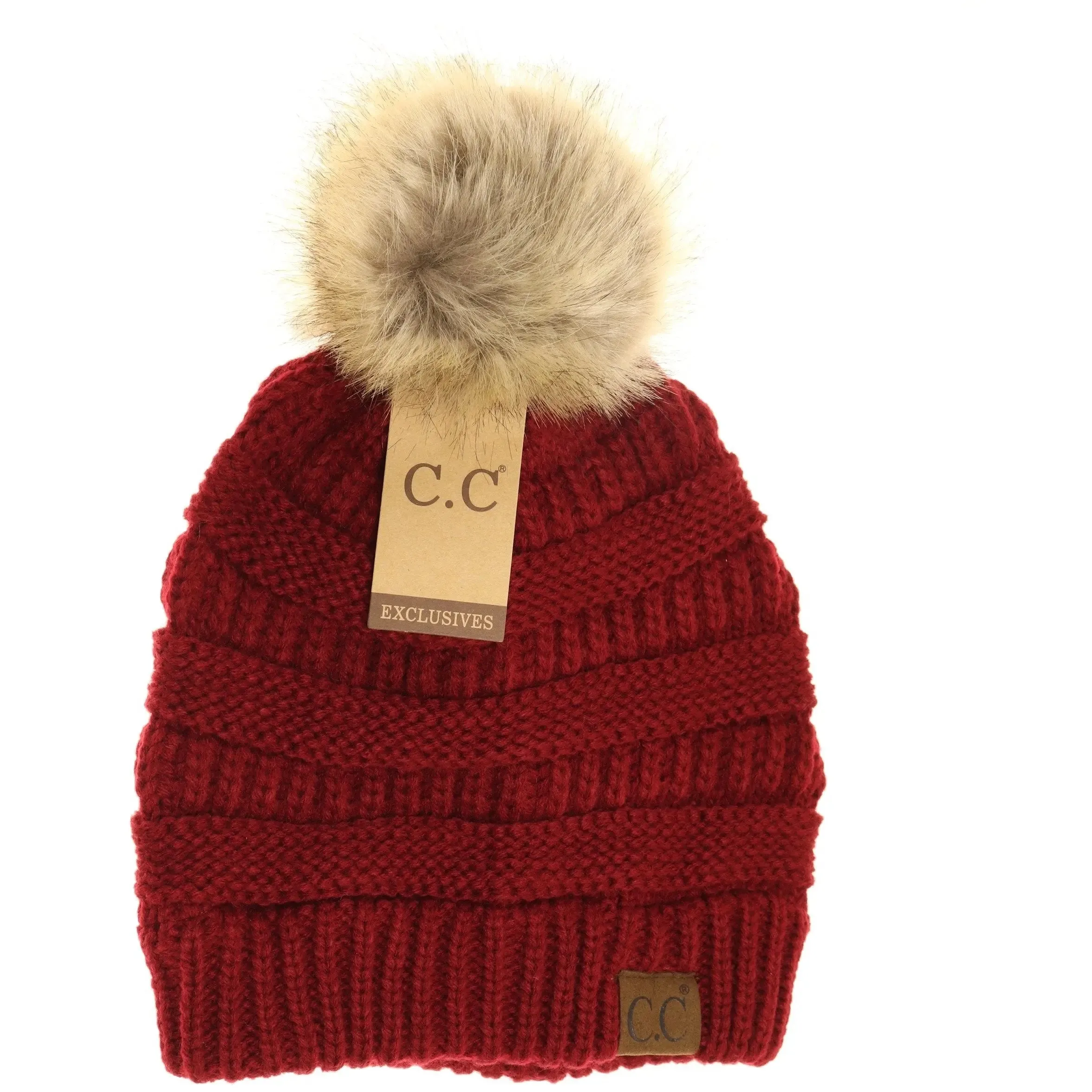 Women’s CC Beanie w/ Fur Pom – Cozy Knit with a Chic Touch