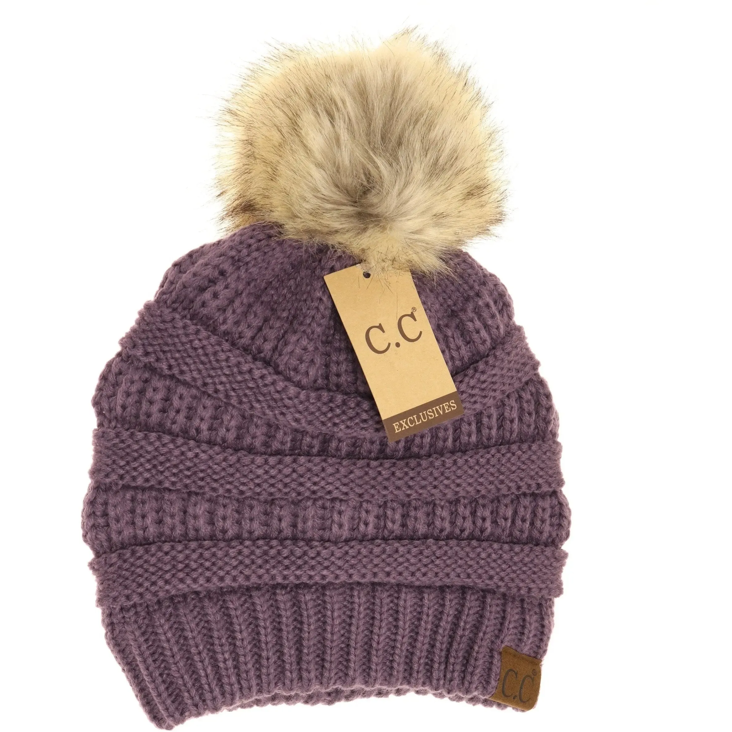 Women’s CC Beanie w/ Fur Pom – Cozy Knit with a Chic Touch