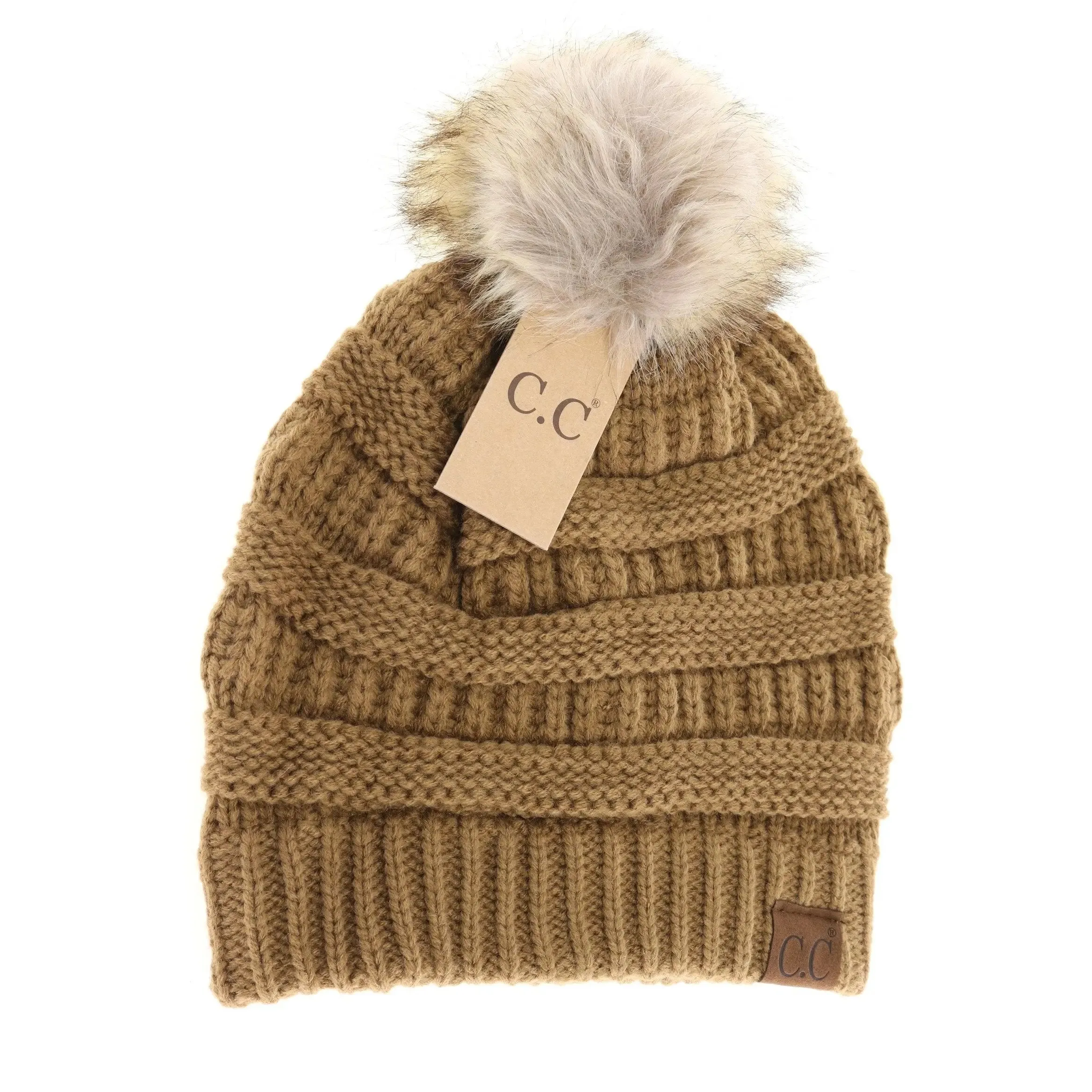 Women’s CC Beanie w/ Fur Pom – Cozy Knit with a Chic Touch