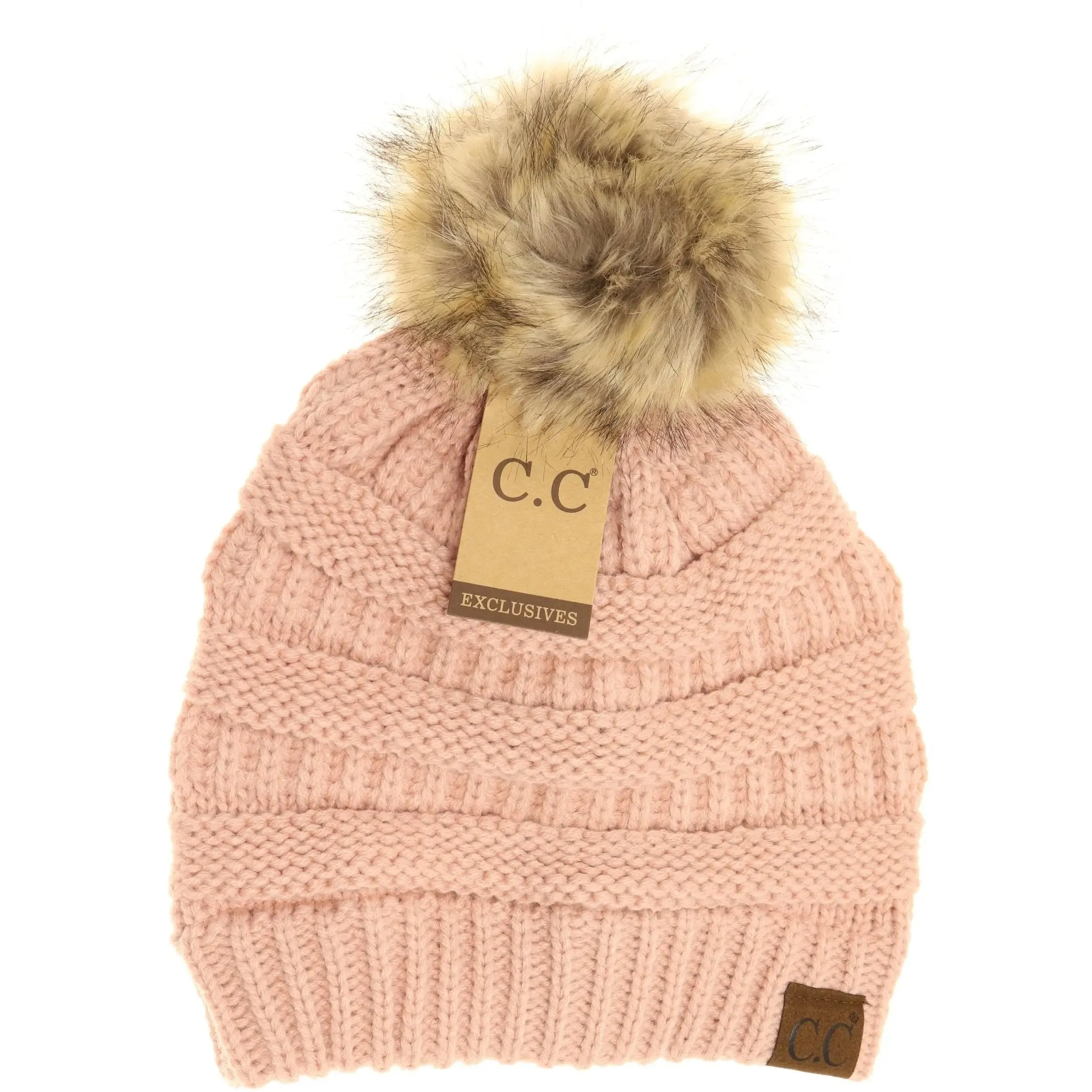 Women’s CC Beanie w/ Fur Pom – Cozy Knit with a Chic Touch