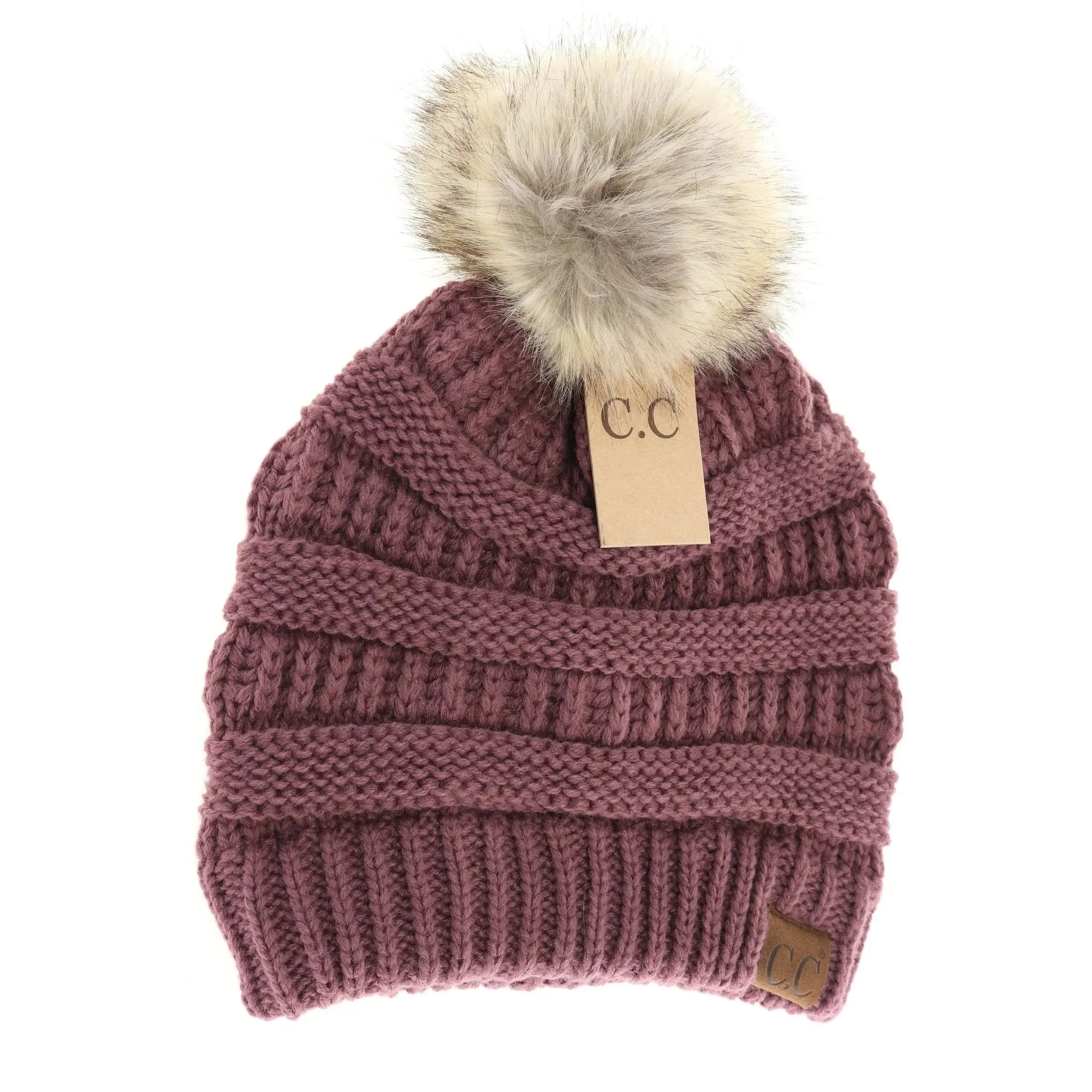 Women’s CC Beanie w/ Fur Pom – Cozy Knit with a Chic Touch