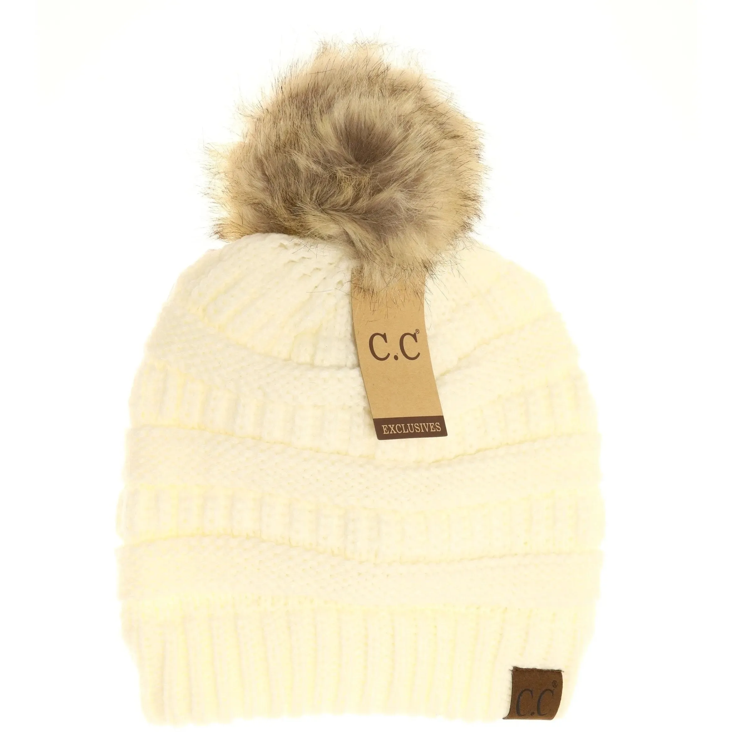 Women’s CC Beanie w/ Fur Pom – Cozy Knit with a Chic Touch