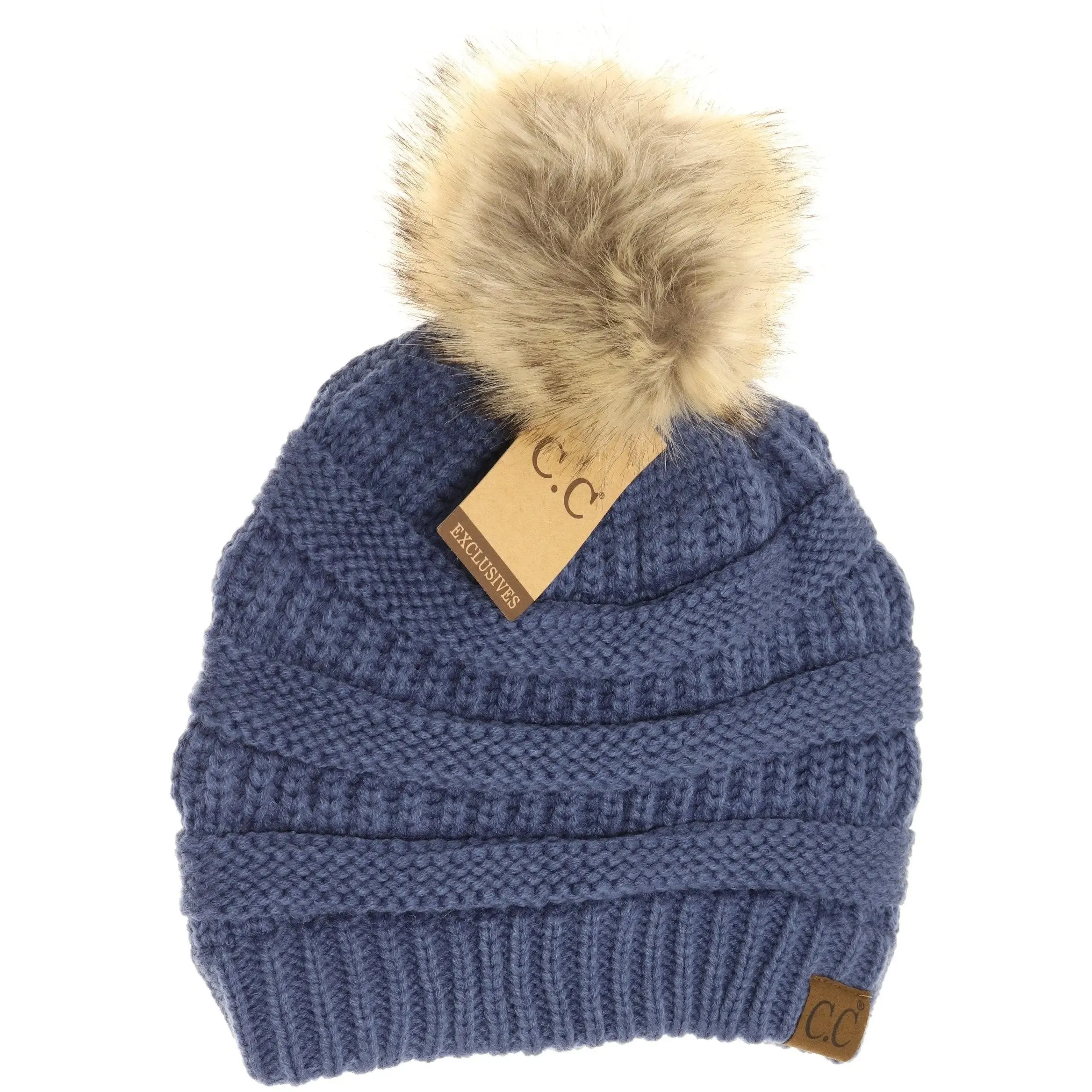 Women’s CC Beanie w/ Fur Pom – Cozy Knit with a Chic Touch