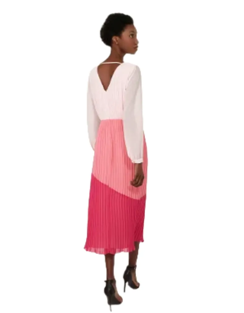 Women's Colourblock Pleated Midi Dress in Multi